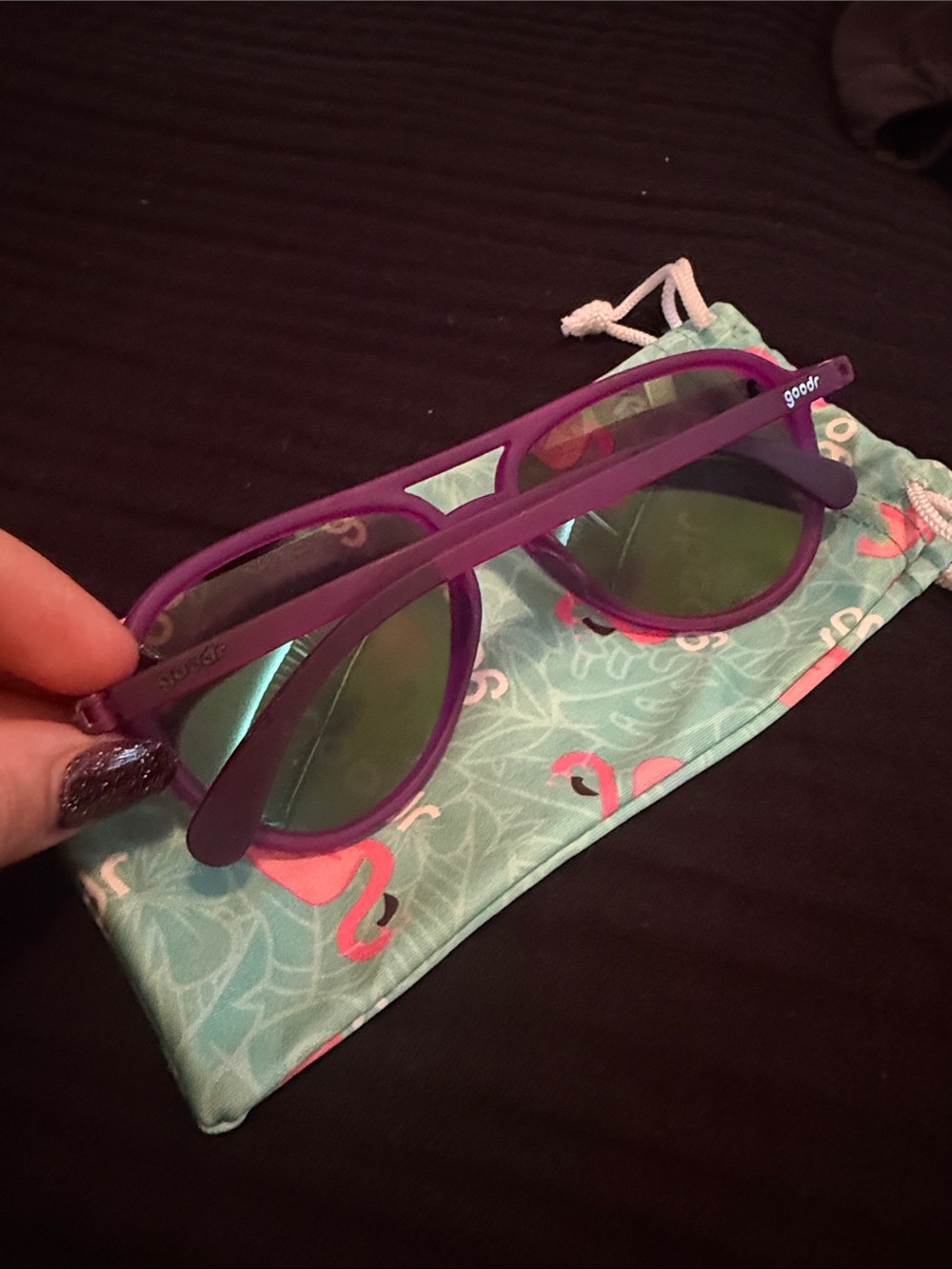 Goodr Purple Aviator Sunglasses with soft case